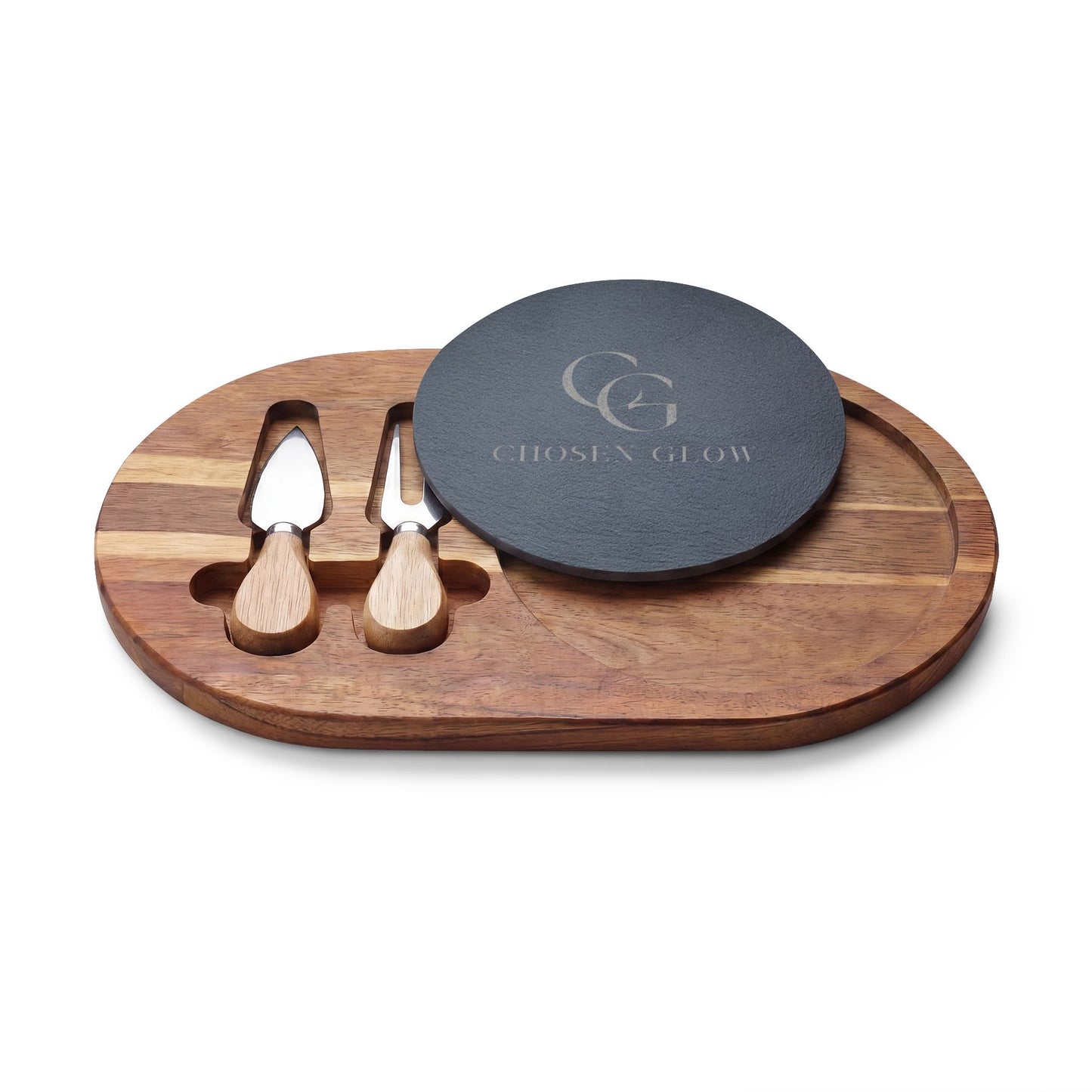 Chosen Glow Home Acacia Charcuterie Board with Slate Insert & Cheese Knives