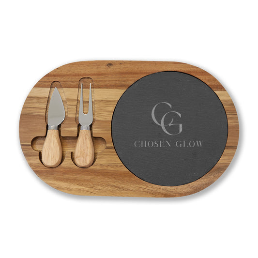 Chosen Glow Home Acacia Charcuterie Board with Slate Insert & Cheese Knives