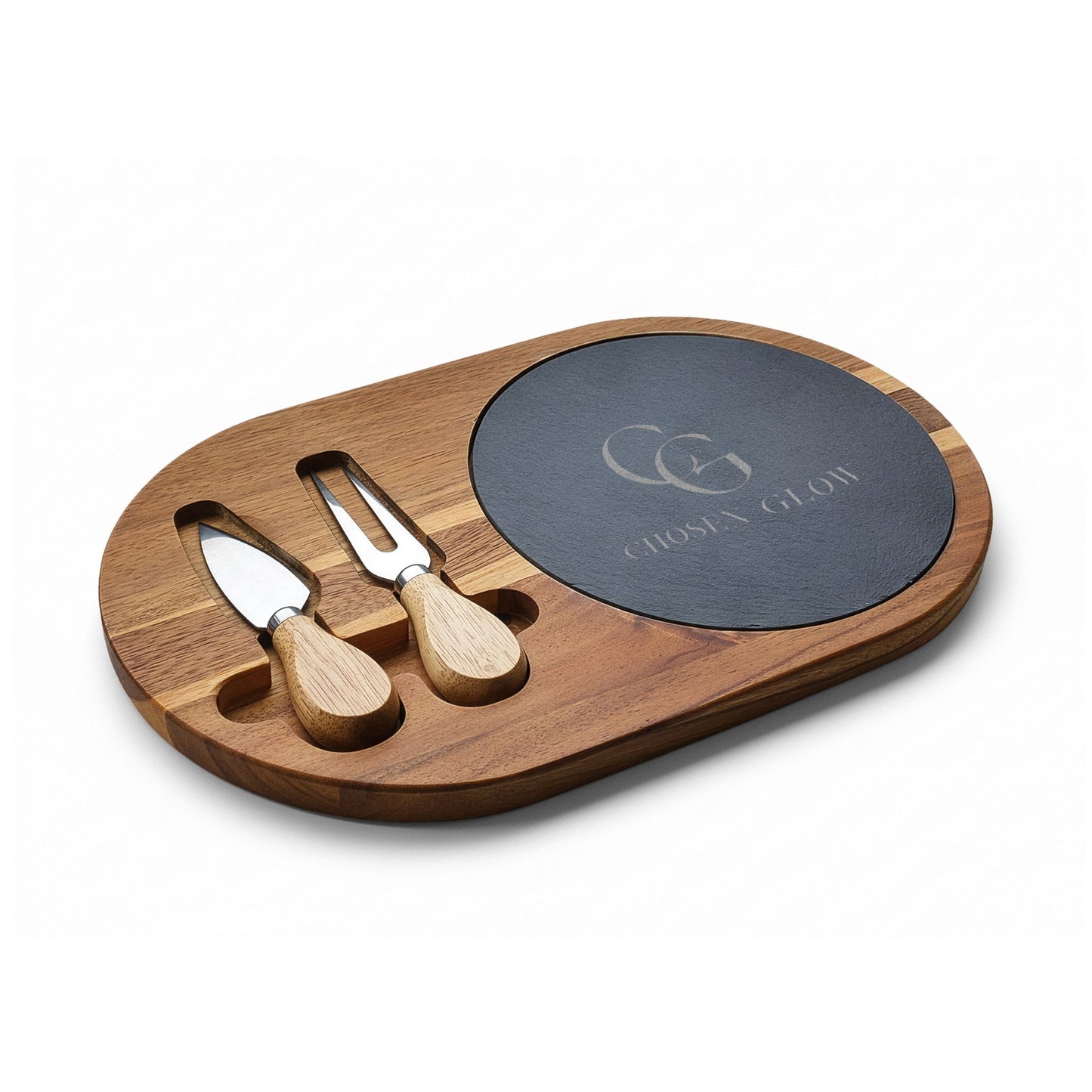 Chosen Glow Home Acacia Charcuterie Board with Slate Insert & Cheese Knives